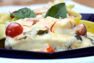 Photo of Sea Bass with Shrimp in Basil, Tomato and Saffron Sauce